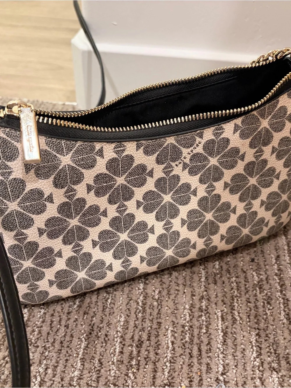 kate spade Black & Cream Floral Crossbody with Gold Chain